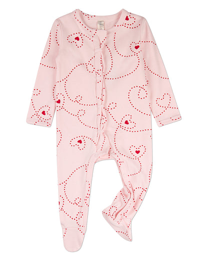 Baby Girls "Entangled Hearts" 100% Cotton Front-Snap Footie