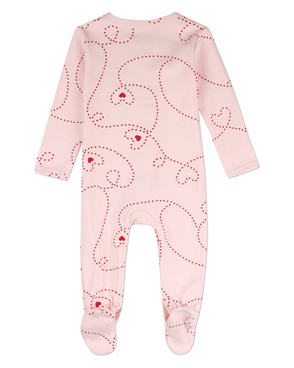 Baby Girls "Entangled Hearts" 100% Cotton Front-Snap Footie
