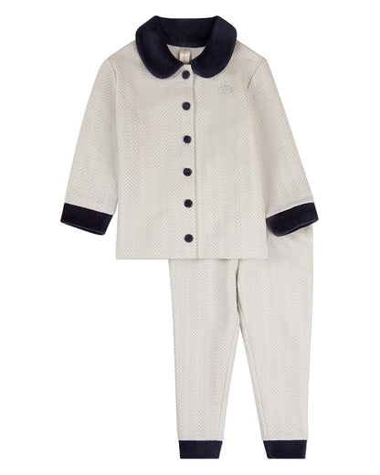2 Piece Kids Chevron-Printed Cotton-Rich Velour-Trim Pajama Set