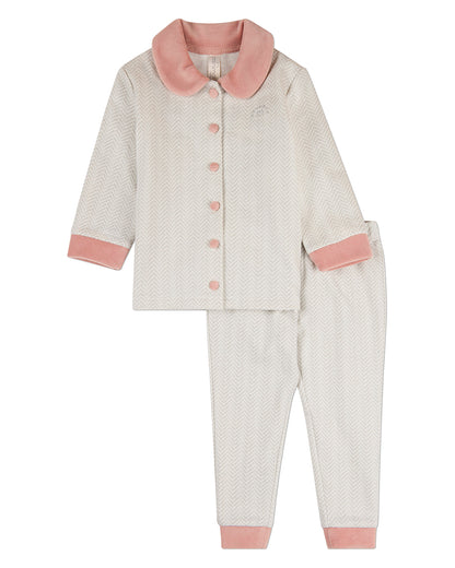 2 Piece Kids Chevron-Printed Cotton-Rich Velour-Trim Pajama Set