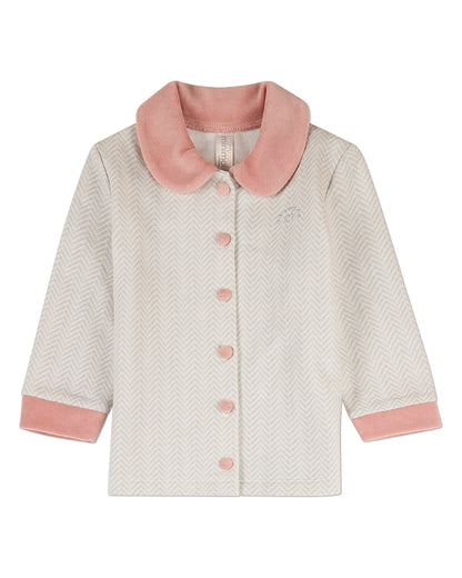 2 Piece Kids Chevron-Printed Cotton-Rich Velour-Trim Pajama Set