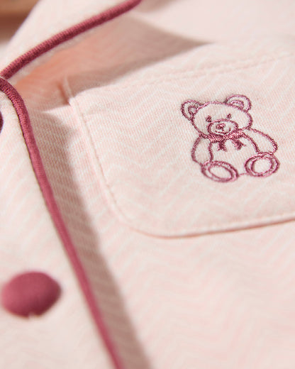 2 Piece Kids "Snuggly Bear" Chevron-Printed Cotton-Rich Pajama Set