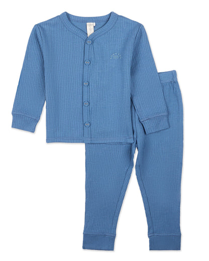 2 Piece Kids Ribbed Cotton-Blend Solid-Color Button-Down Lounge Set