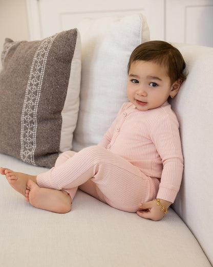 2 Piece Kids Ribbed Cotton-Blend Solid-Color Button-Down Lounge Set