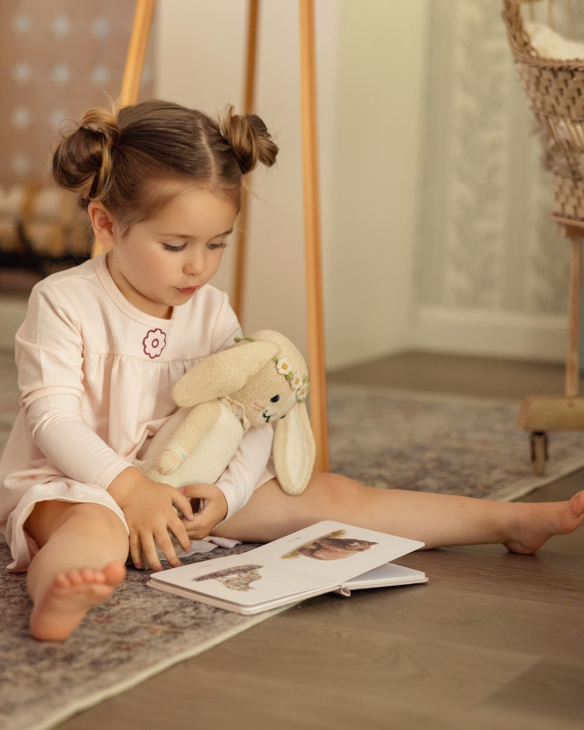 Girls "A Little Flower Power" Embroidered Mid-Length Ruffled Lounge Gown