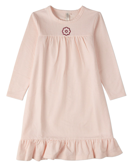 Girls "A Little Flower Power" Embroidered Mid-Length Ruffled Lounge Gown