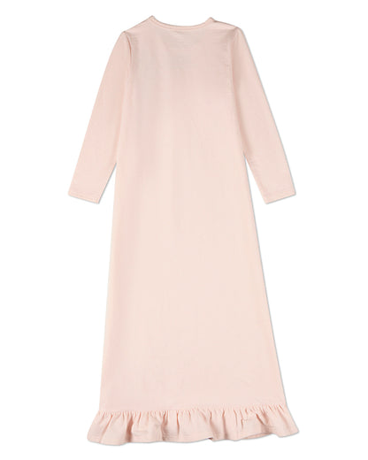 Girls "A Little Flower Power" Embroidered Mid-Length Ruffled Lounge Gown