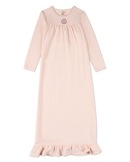 Girls "A Little Flower Power" Embroidered Full-Length Ruffled Lounge Gown