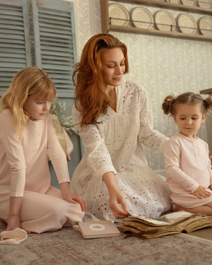 Girls 100% Cotton Mid-Length Lounge Gown with Abstract Pattern