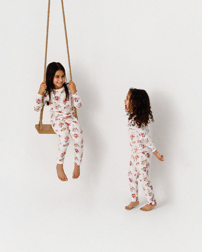 2 Piece Girls Floral Pointelle Pull-On Pajama Set