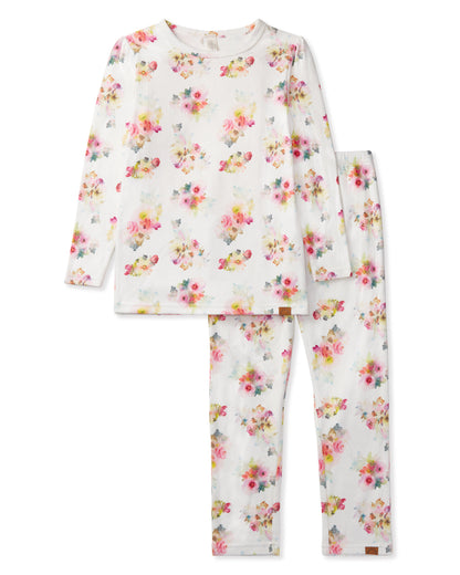 2 Piece Girls Floral Pointelle Pull-On Pajama Set