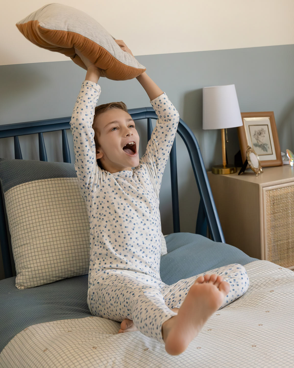 2 Piece Boys "Blue Confetti" Pointelle Pull-On Lounge Set