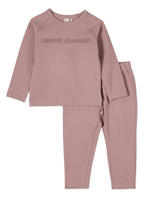 2 Piece Kids "Sweet Dreams" Cotton Rich Fleece 3D Embossed Pajama Set