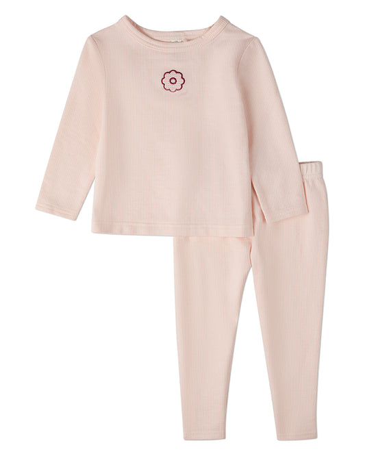 2 Piece Girls "A Little Flower Power" Embroidered Pull-On Pajama Set