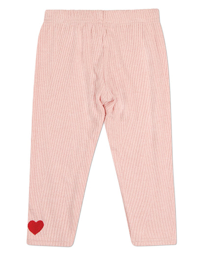 2 Piece Girls Heart-Embroidered Textured Ribbed Rayon-Blend Pajama Set