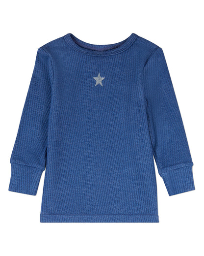 2 Piece Boys Star-Embroidered Textured Ribbed Rayon-Blend Pajama Set