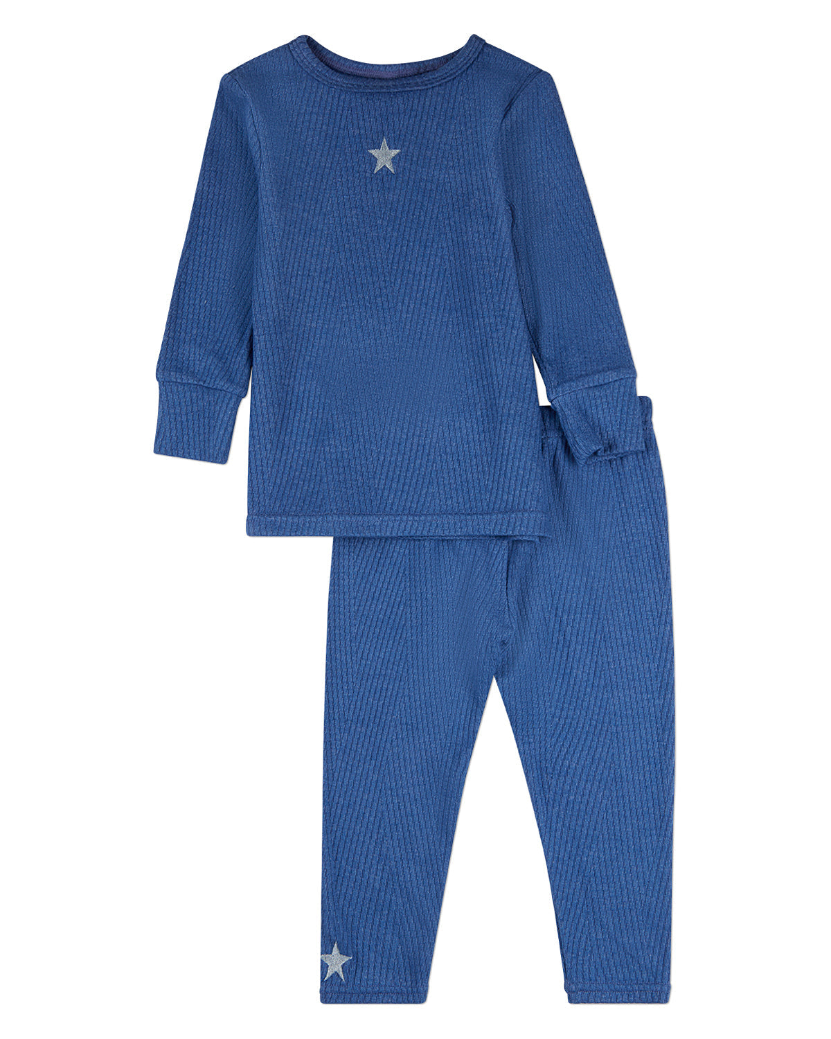 2 Piece Boys Star-Embroidered Textured Ribbed Rayon-Blend Pajama Set