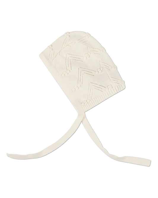 Baby Unisex 100% Cotton Pointelle Knit Bonnet with Self-Fabric Strings