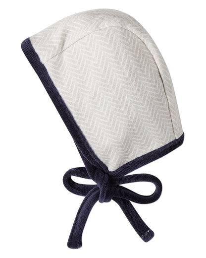 Baby Chevron-Printed Cotton-Rich Knit Bonnet with Tie Closure
