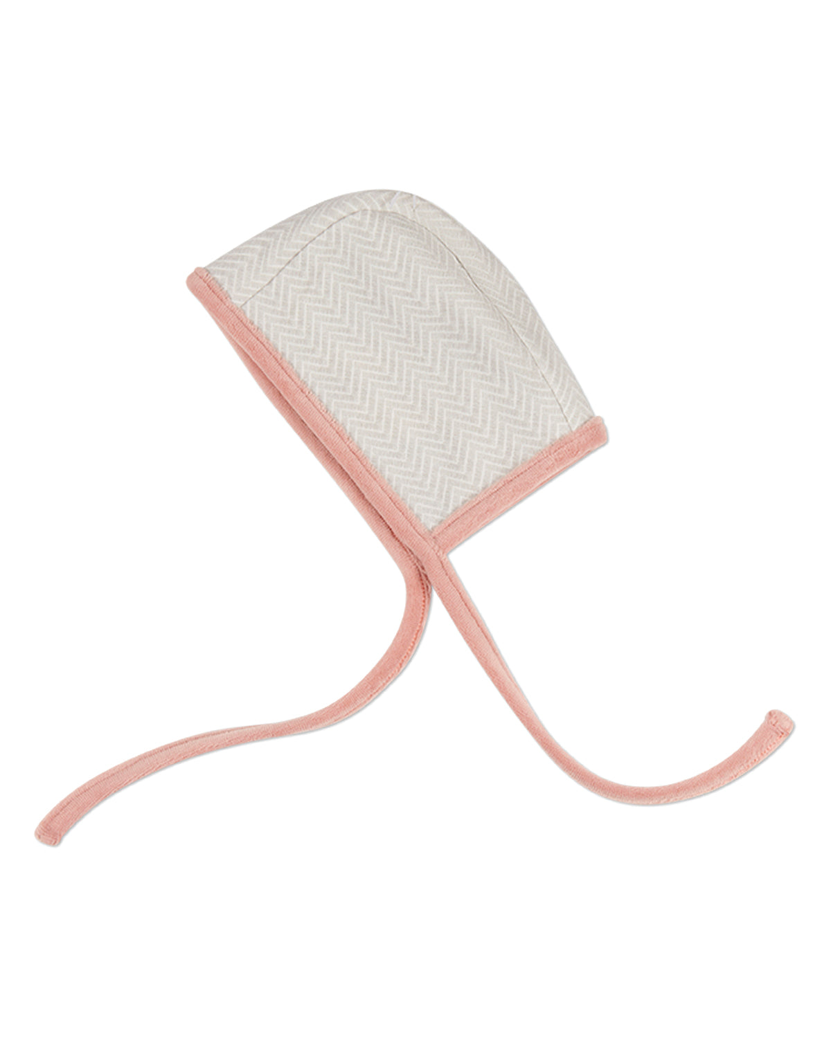 Baby Chevron-Printed Cotton-Rich Knit Bonnet with Tie Closure