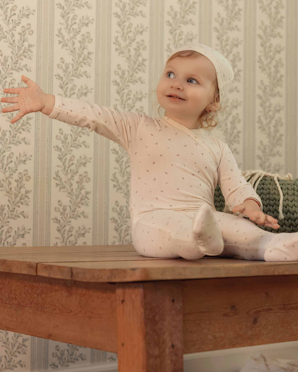 Baby "Sprigs Have Sprung" Mini-Ribbed Rayon-Blend Beanie
