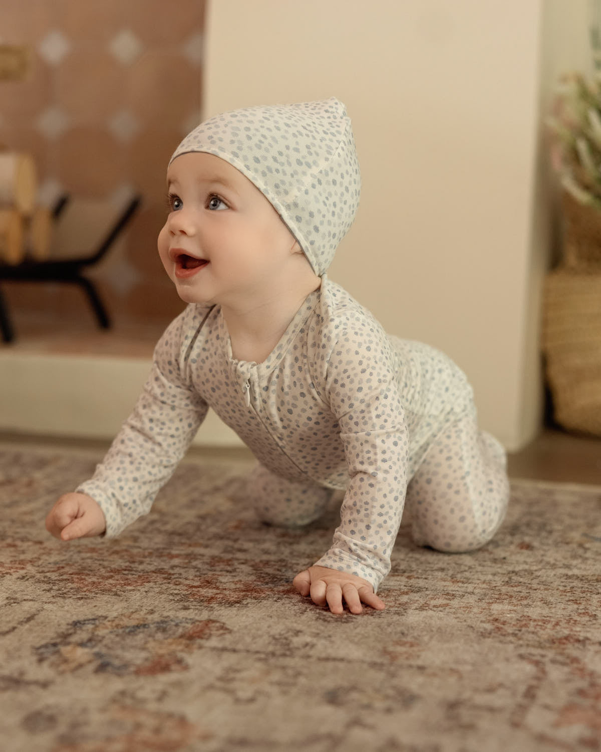 Baby "Abstract Spots" Reversible Rayon-Blend Beanie