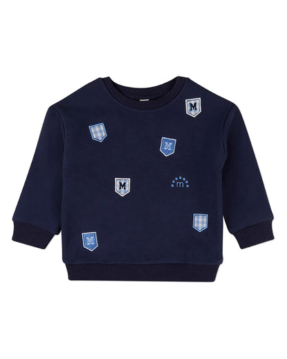 Boys Cotton-Rich Crewneck Sweatshirt with Embroidered MiniMoi Patches