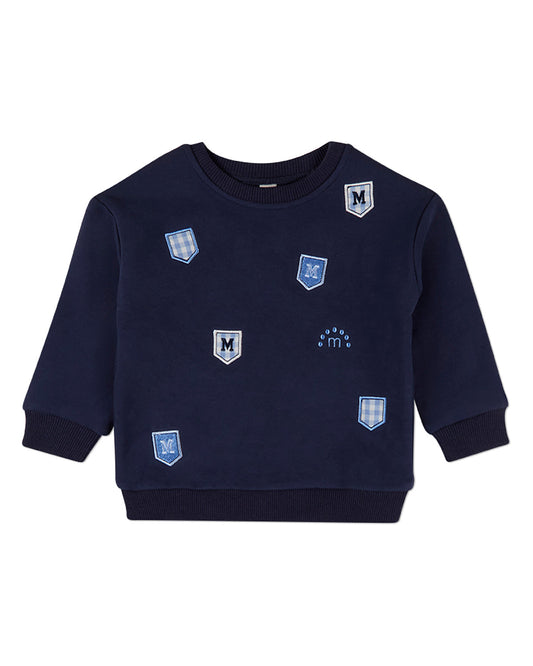 Boys Cotton-Rich Crewneck Sweatshirt with Embroidered MiniMoi Patches