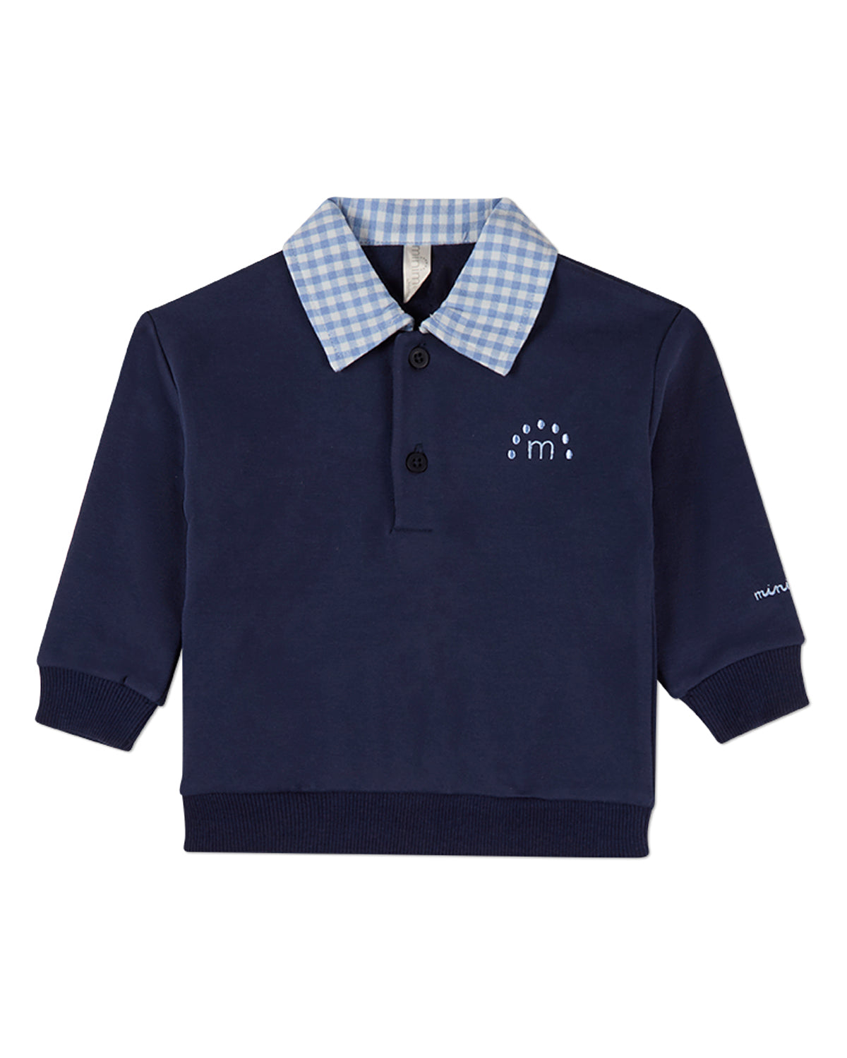 Boys 2-in-1 Gingham-Collared Cotton-Rich Sweatshirt