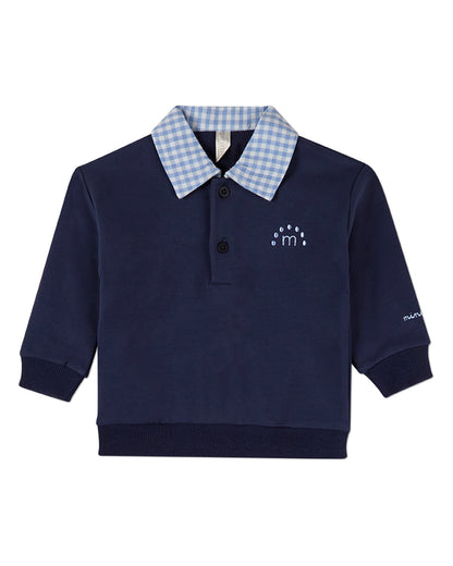 Boys 2-in-1 Gingham-Collared Cotton-Rich Sweatshirt