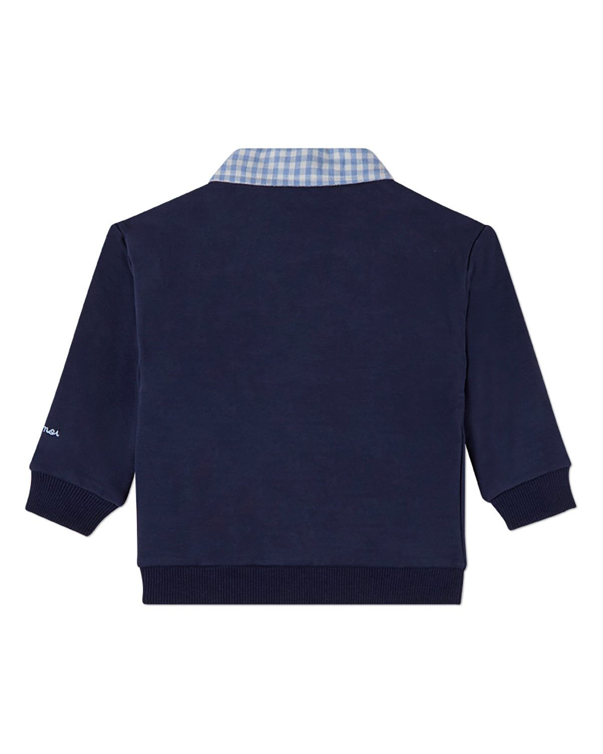 Boys 2-in-1 Gingham-Collared Cotton-Rich Sweatshirt