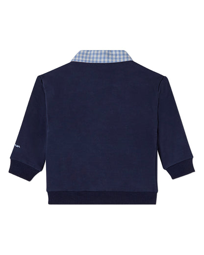 Boys 2-in-1 Gingham-Collared Cotton-Rich Sweatshirt