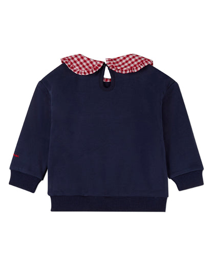 Girls 2-in-1 Gingham-Ruffled-Collar Cotton-Rich Sweatshirt