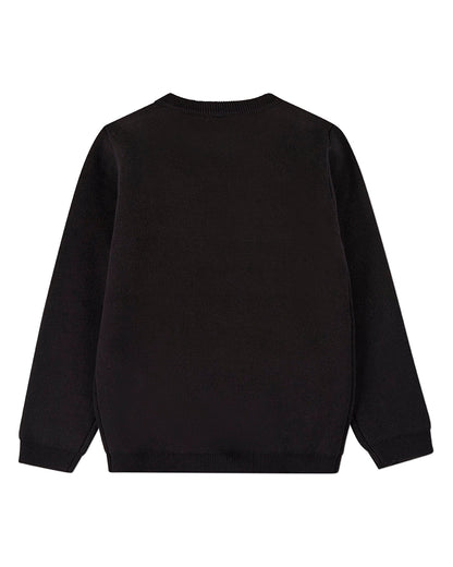 Boys 100% Cotton Knit Pullover Crewneck Sweater with Embossed 3D Crest