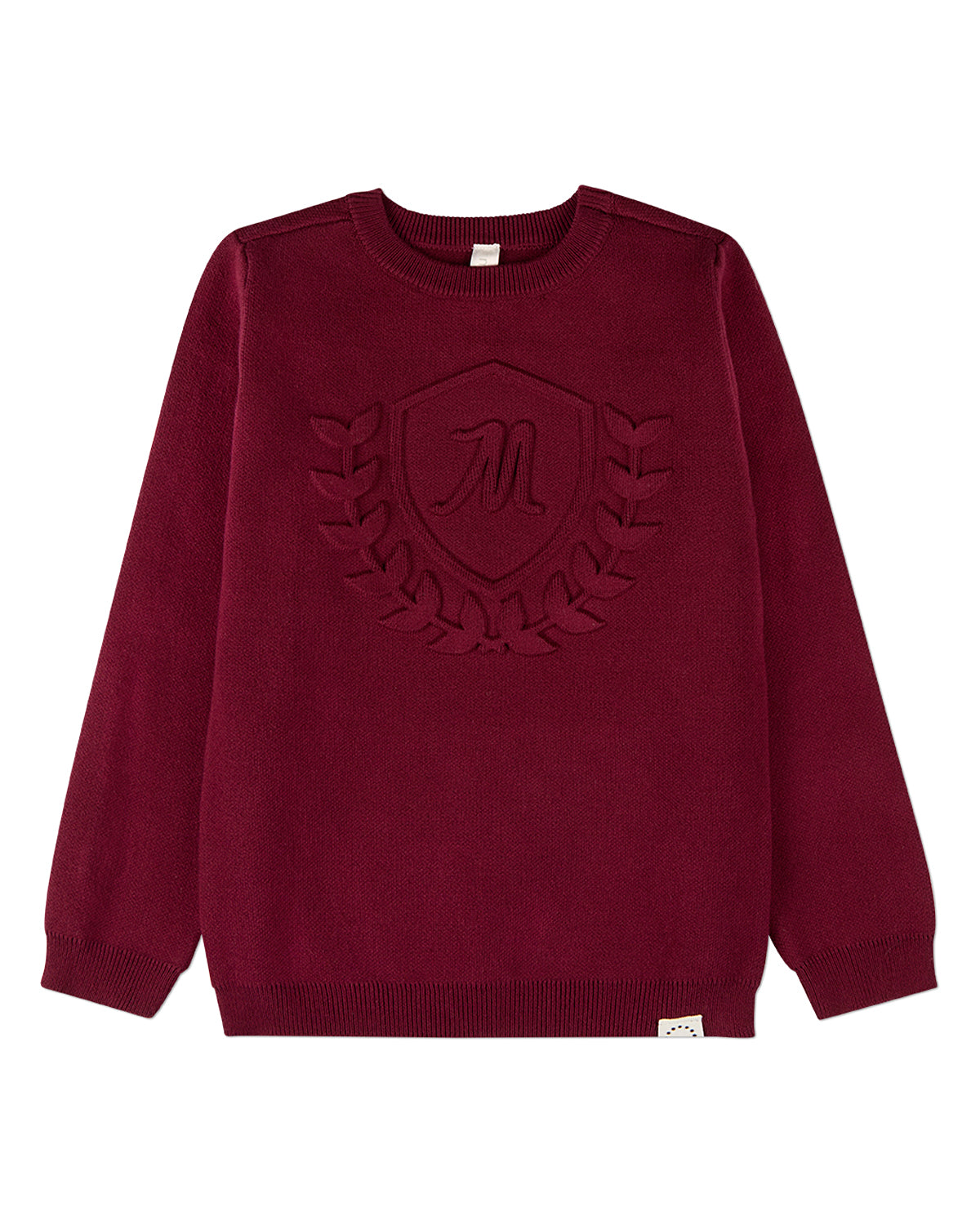 Boys 100% Cotton Knit Pullover Crewneck Sweater with Embossed 3D Crest
