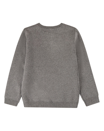 Boys 100% Cotton Knit Pullover Crewneck Sweater with Embossed 3D Crest