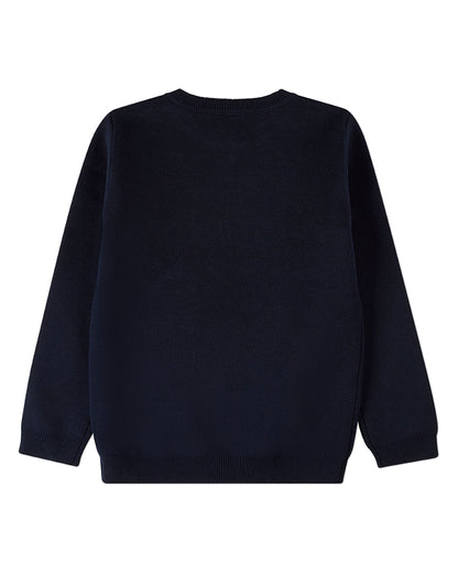 Boys 100% Cotton Knit Pullover Crewneck Sweater with Embossed 3D Crest
