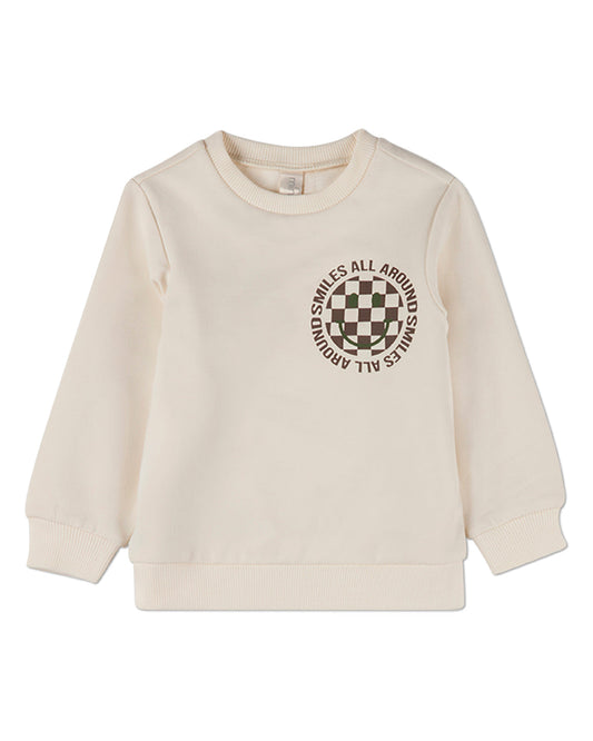 Boys "Smiles All Around" Cotton-Rich Pullover Crewneck Sweatshirt