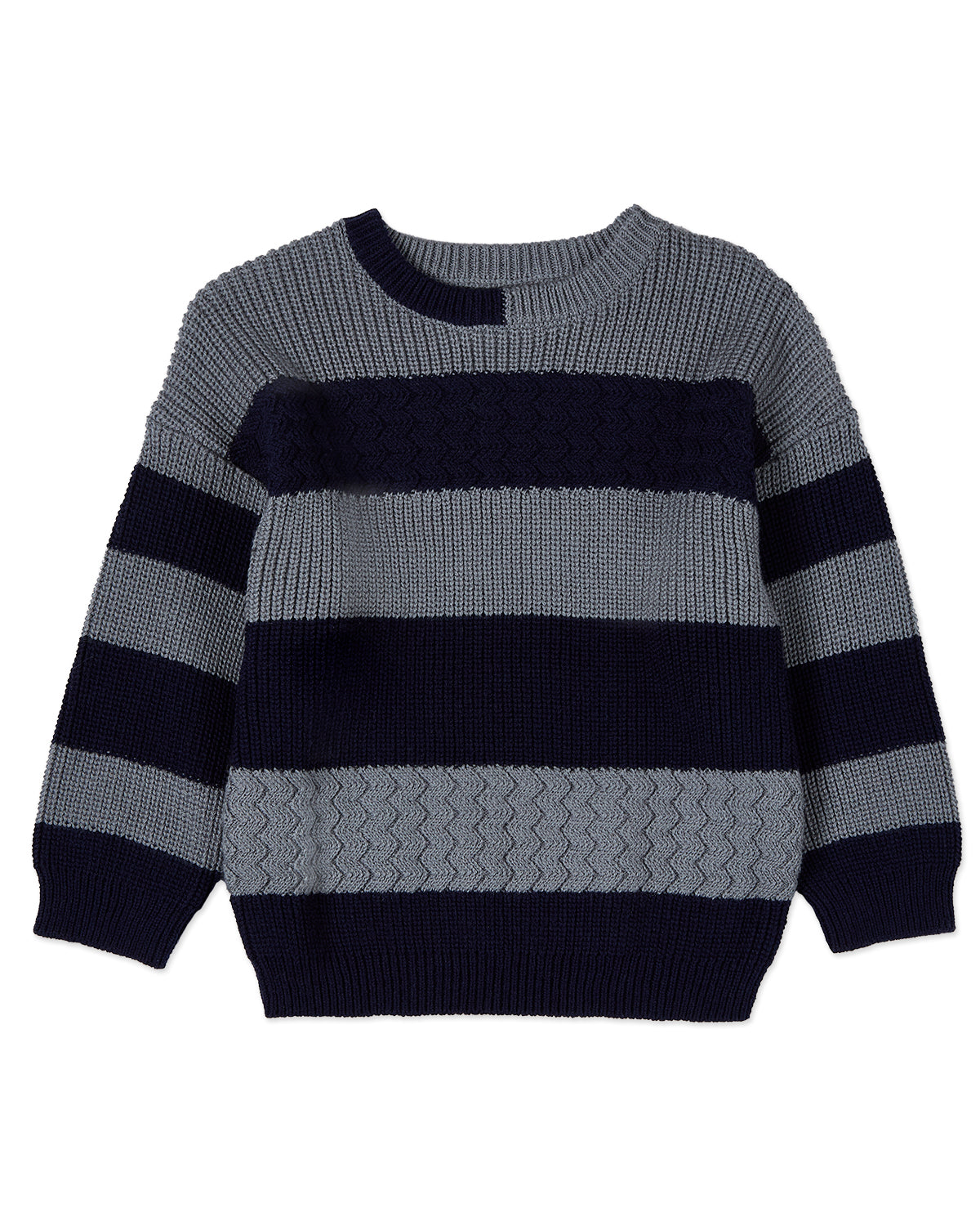 Boys 2-Tone Striped Cotton Rich Knit Pullover Sweater