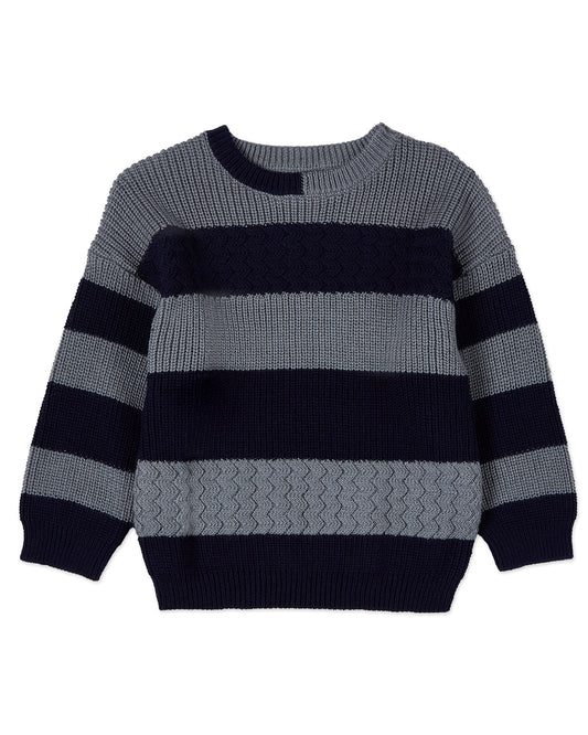 Boys 2-Tone Striped Cotton Rich Knit Pullover Sweater