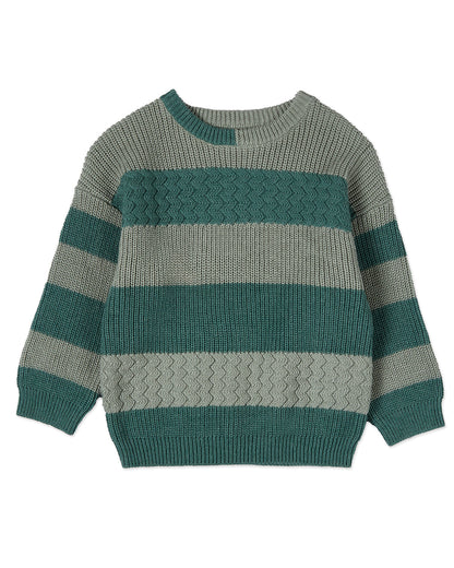 Boys 2-Tone Striped Cotton Rich Knit Pullover Sweater