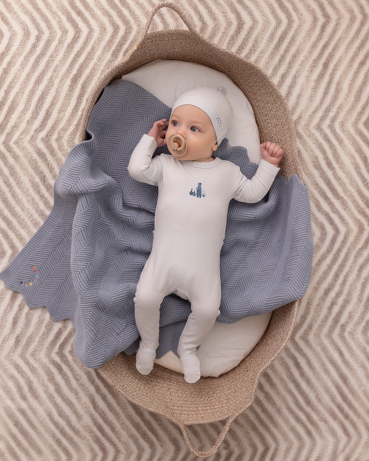 Baby Herringbone Knit 100% Cotton Blanket with Carry Pouch
