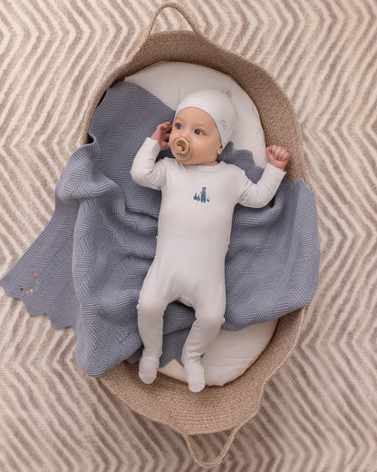 Baby Herringbone Knit 100% Cotton Blanket with Carry Pouch