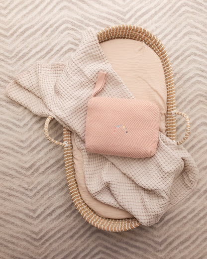 Baby Herringbone Knit 100% Cotton Blanket with Carry Pouch