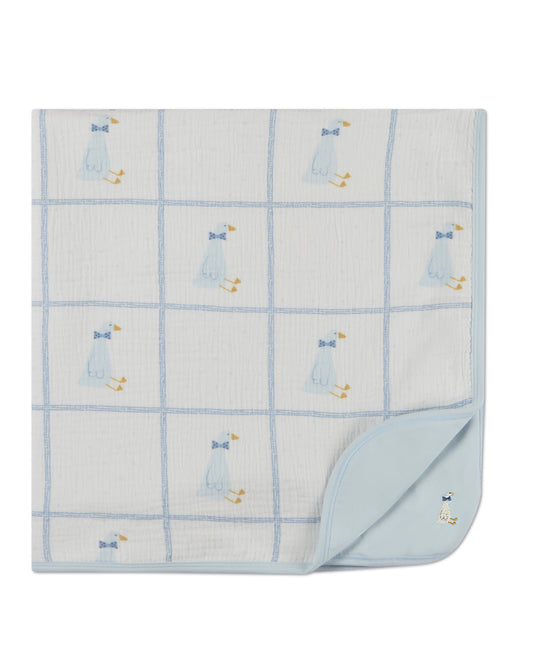 Baby Boys "Sitting Goose" Cotton-Rich 2-Sided Swaddle Blanket