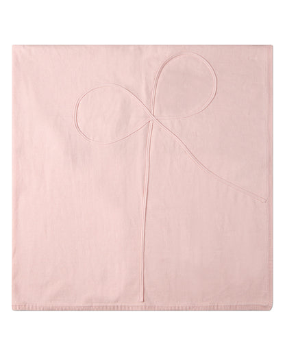 Baby Girls 100% Cotton Fine-Gauge Knit Blanket with Tonal Knit Bow