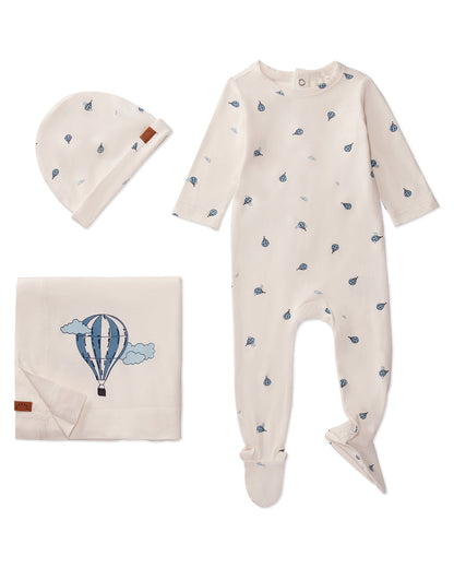 3 Piece Baby Boys "Hot Air Balloon" Rayon from Bamboo Blend Footie Set