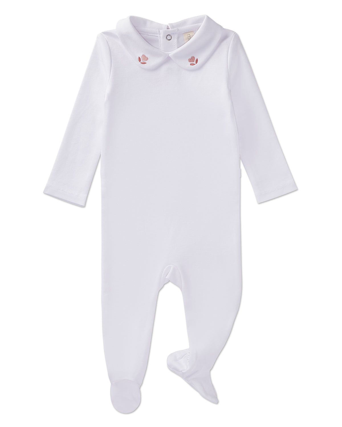 3 Piece Baby Girls 100% Pima Cotton Footie Set with Peter Pan Collar and Embroidered Hearts