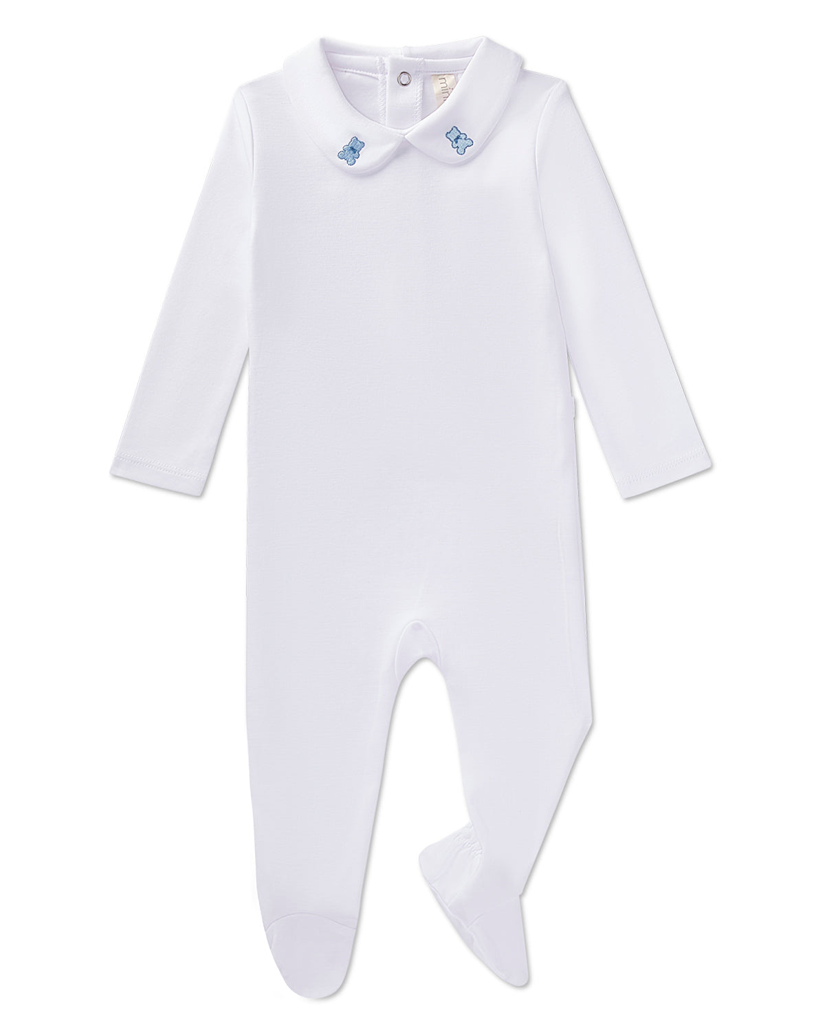 3 Piece Baby Boys 100% Pima Cotton Footie Set with Peter Pan Collar and Teddy Bear Embroidery