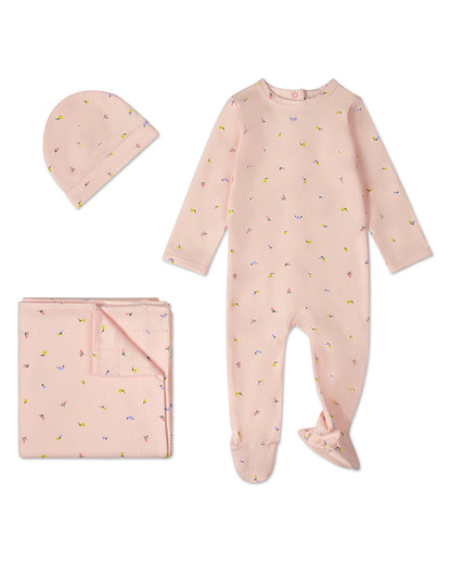 3 Piece Baby Girls "Blossoming Florals" Cotton Rich Footie Set